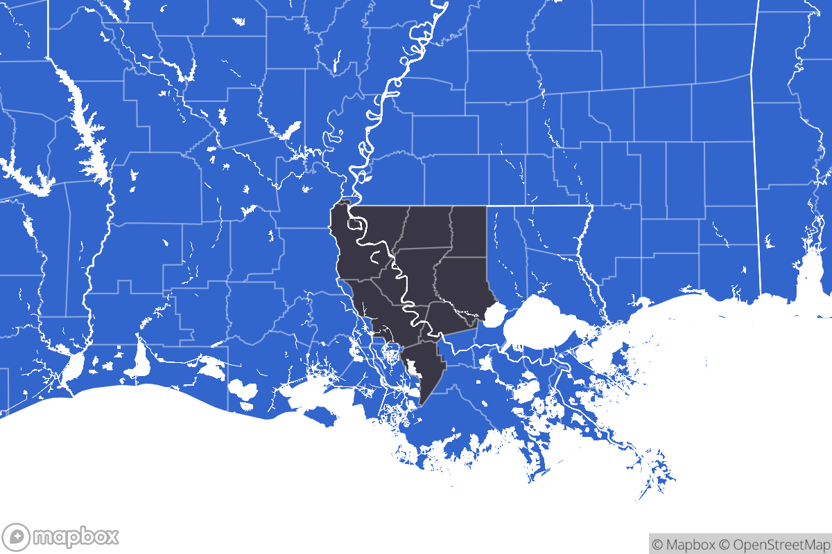A map of the Baton Rouge Metro Area showing the counties in the area.
