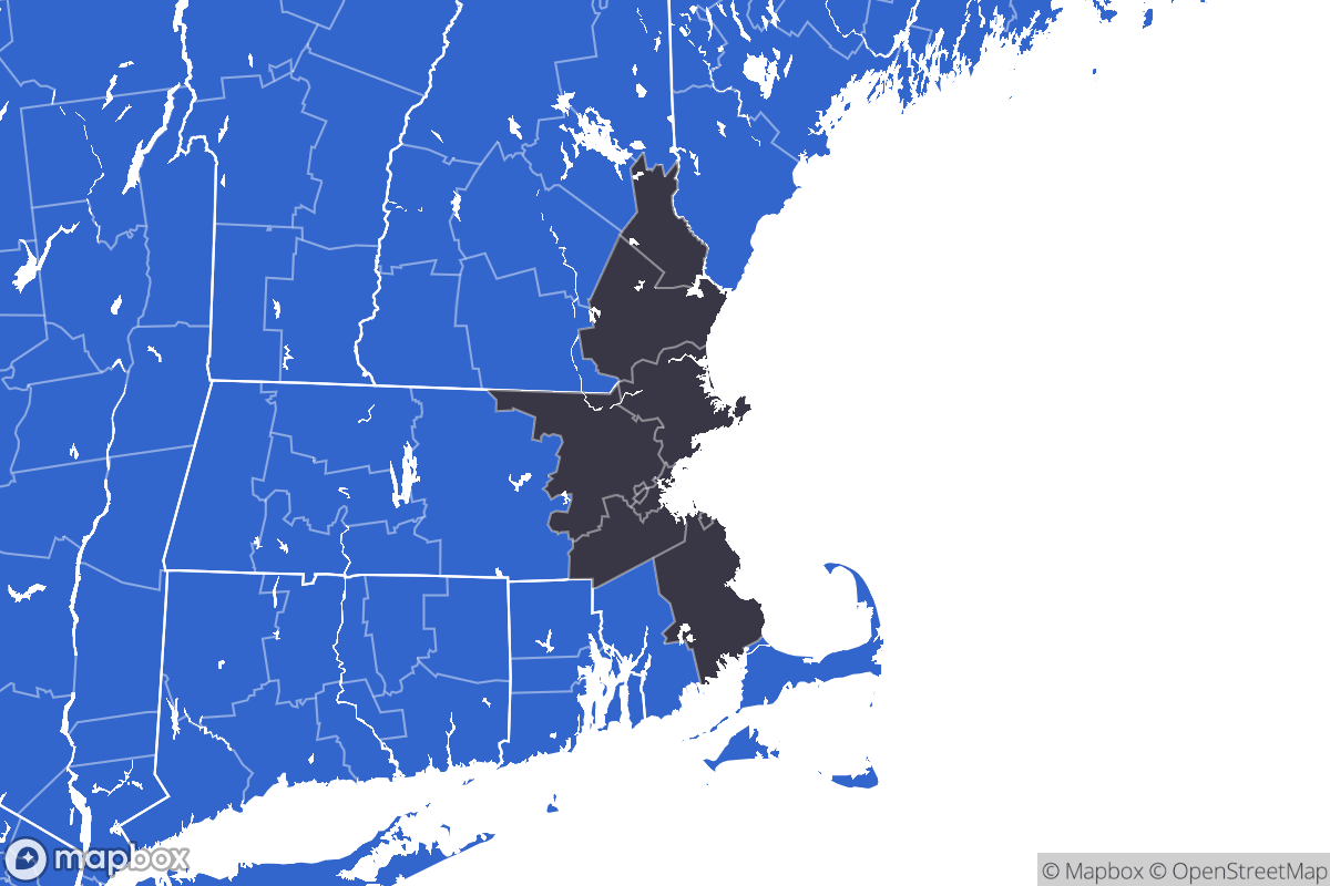 A map of the Boston Metro Area showing the counties in the area.