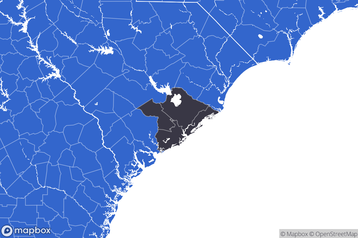 A map of the Charleston Metro Area showing the counties in the area.