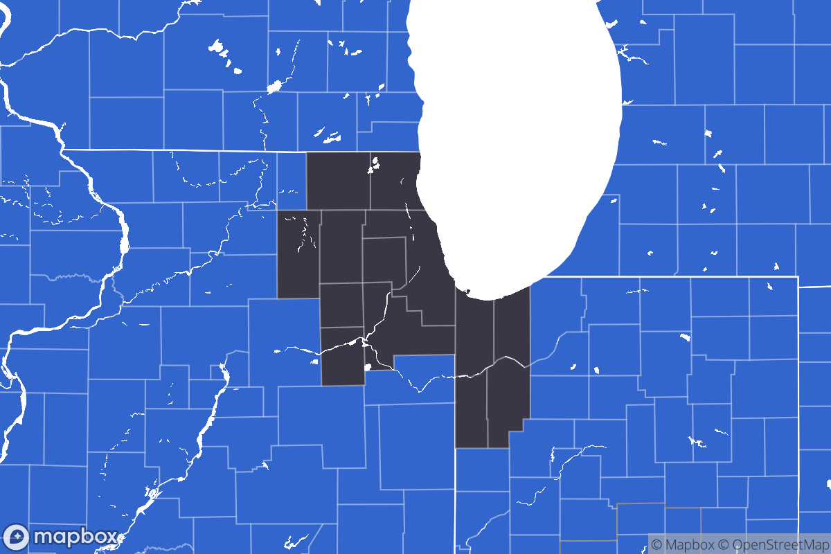A map of the Chicago Metro Area showing the counties in the area.