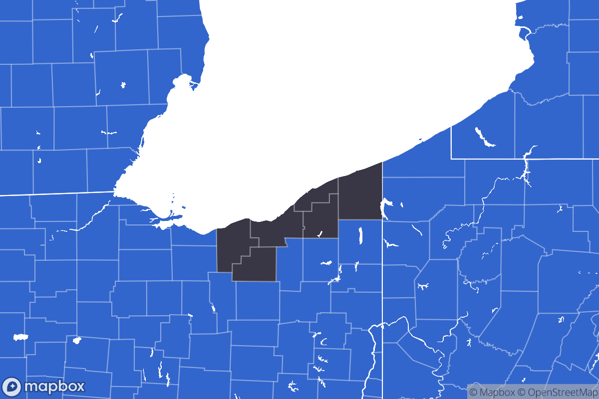 A map of the Cleveland Metro Area showing the counties in the area.