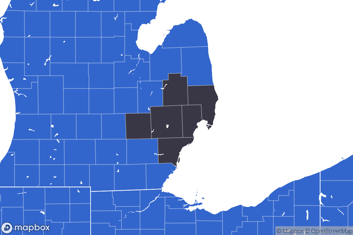A map of the Detroit Metro Area showing the counties in the area.