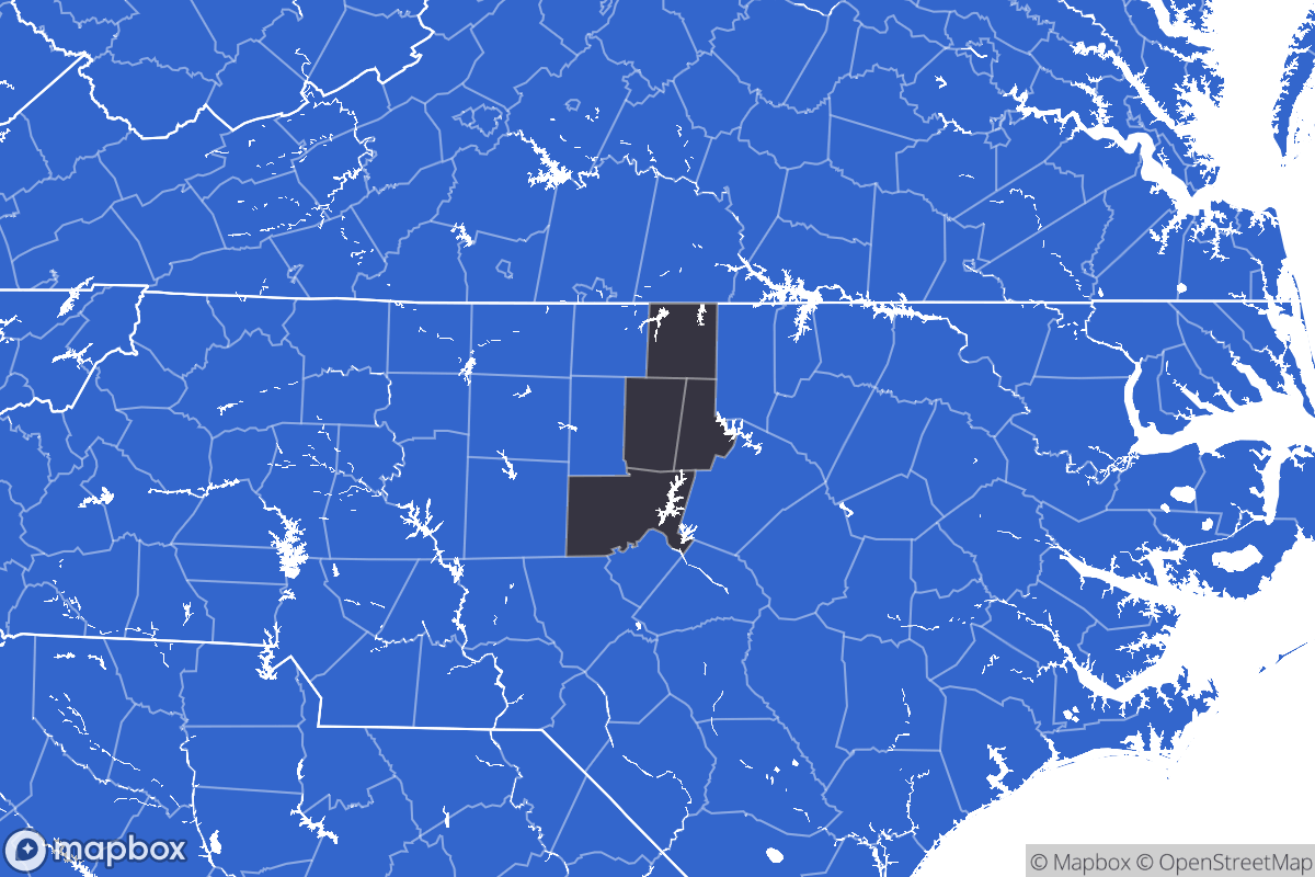 A map of the Durham Metro Area showing the counties in the area.