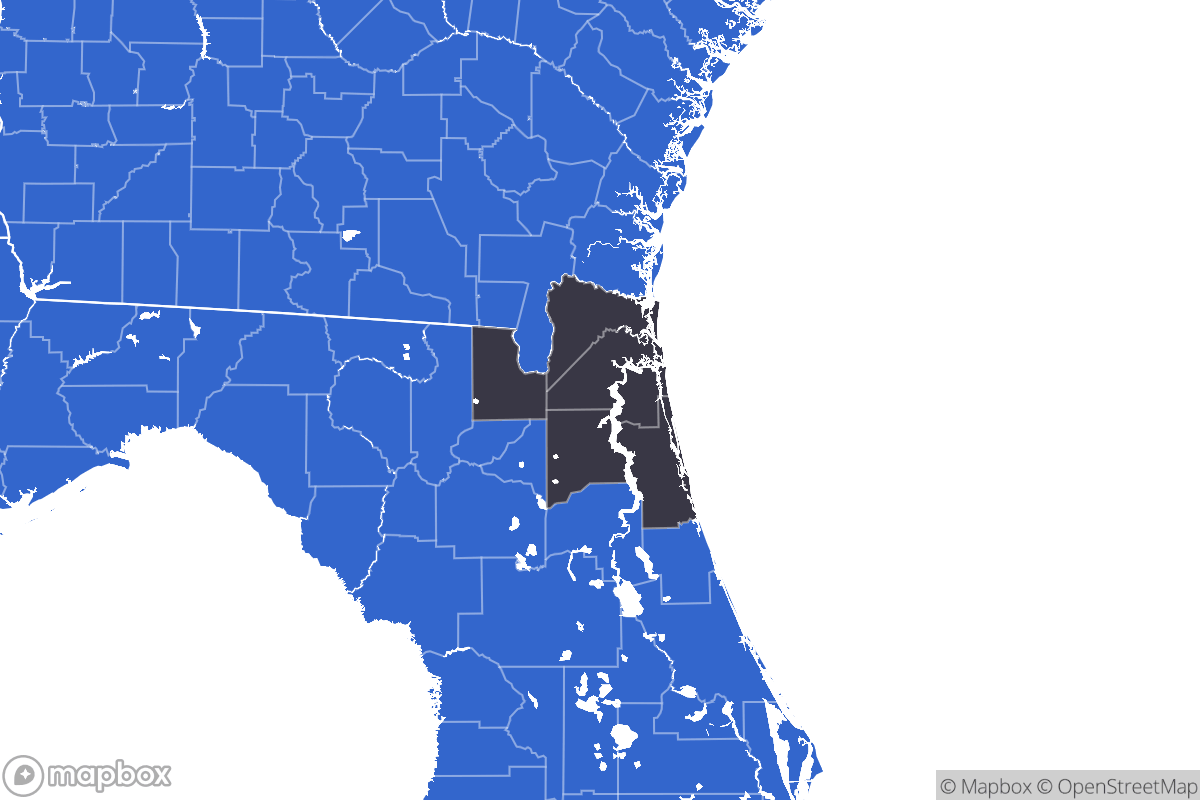 A map of the Jacksonville Metro Area showing the counties in the area.