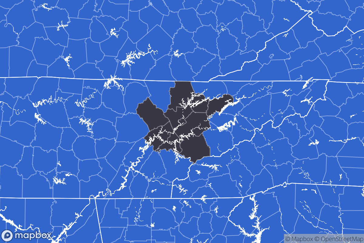 A map of the Knoxville Metro Area showing the counties in the area.