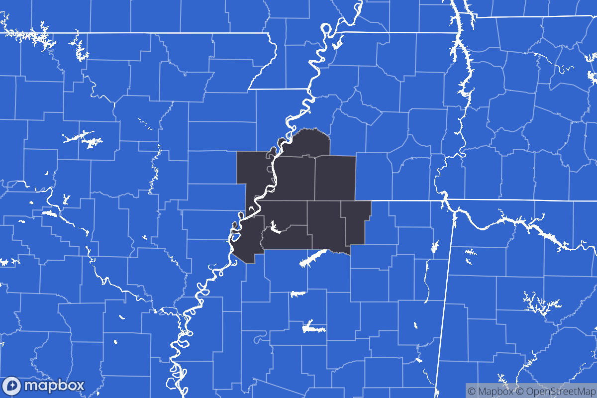 A map of the Memphis Metro Area showing the counties in the area.