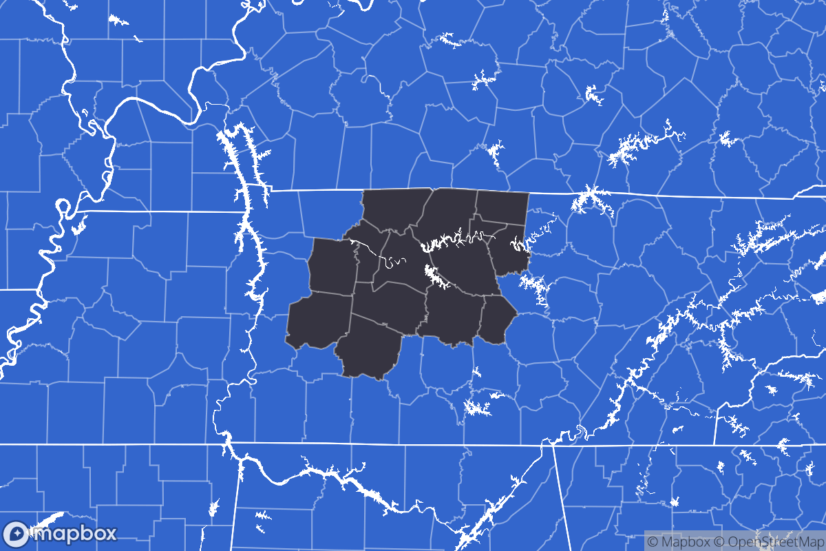 A map of the Nashville Metro Area showing the counties in the area.