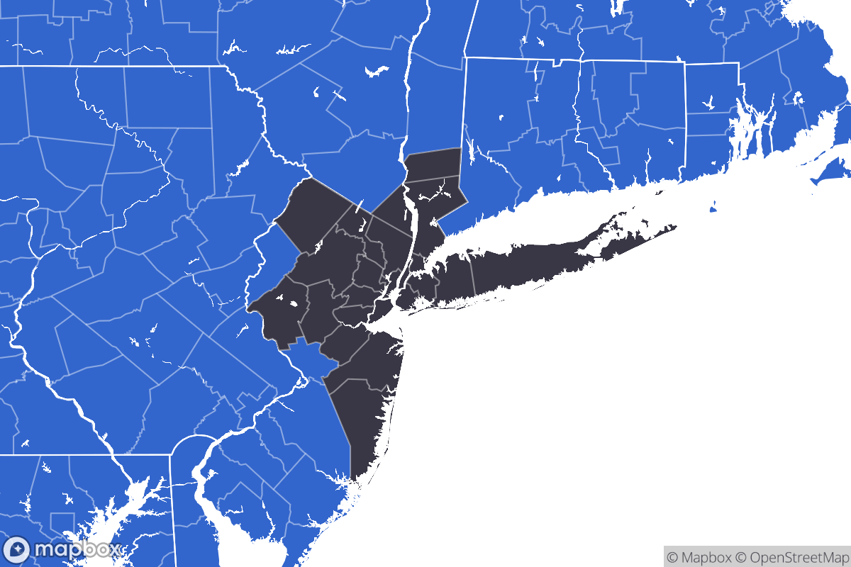 A map of the New York Metro Area showing the counties in the area.