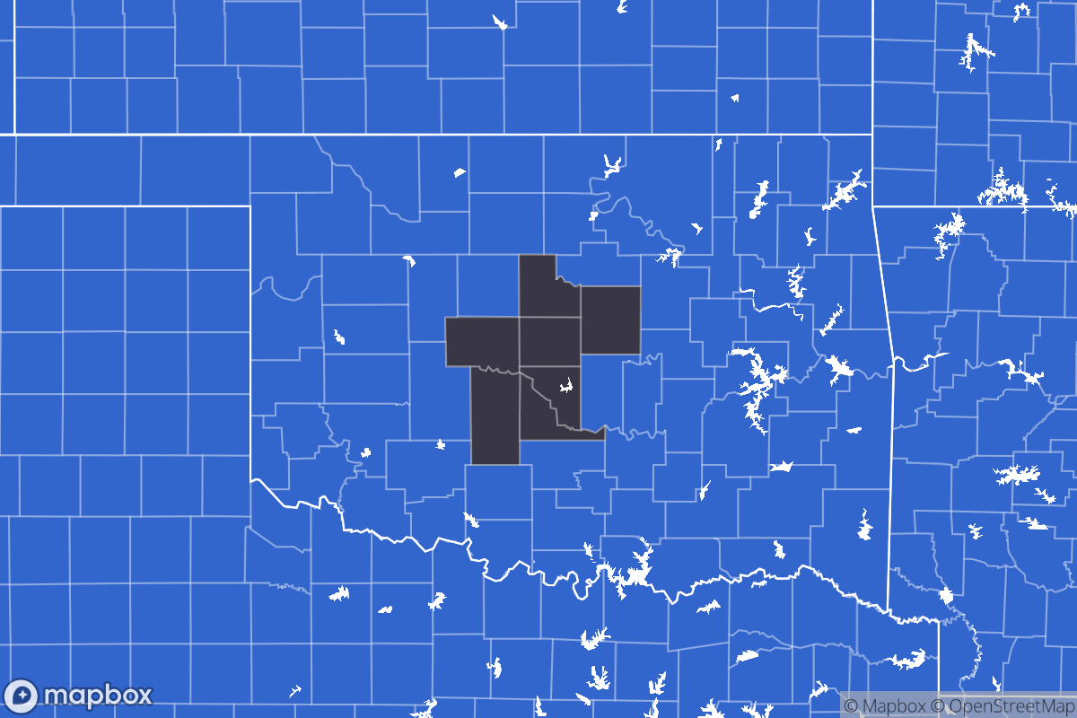 A map of the Oklahoma City Metro Area showing the counties in the area.