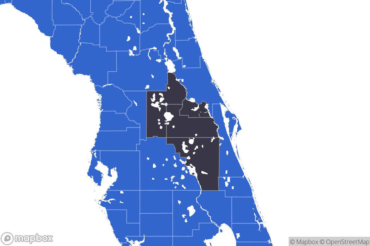A map of the Orlando Metro Area showing the counties in the area.