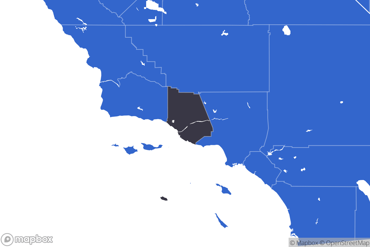 A map of the Oxnard Metro Area showing the counties in the area.