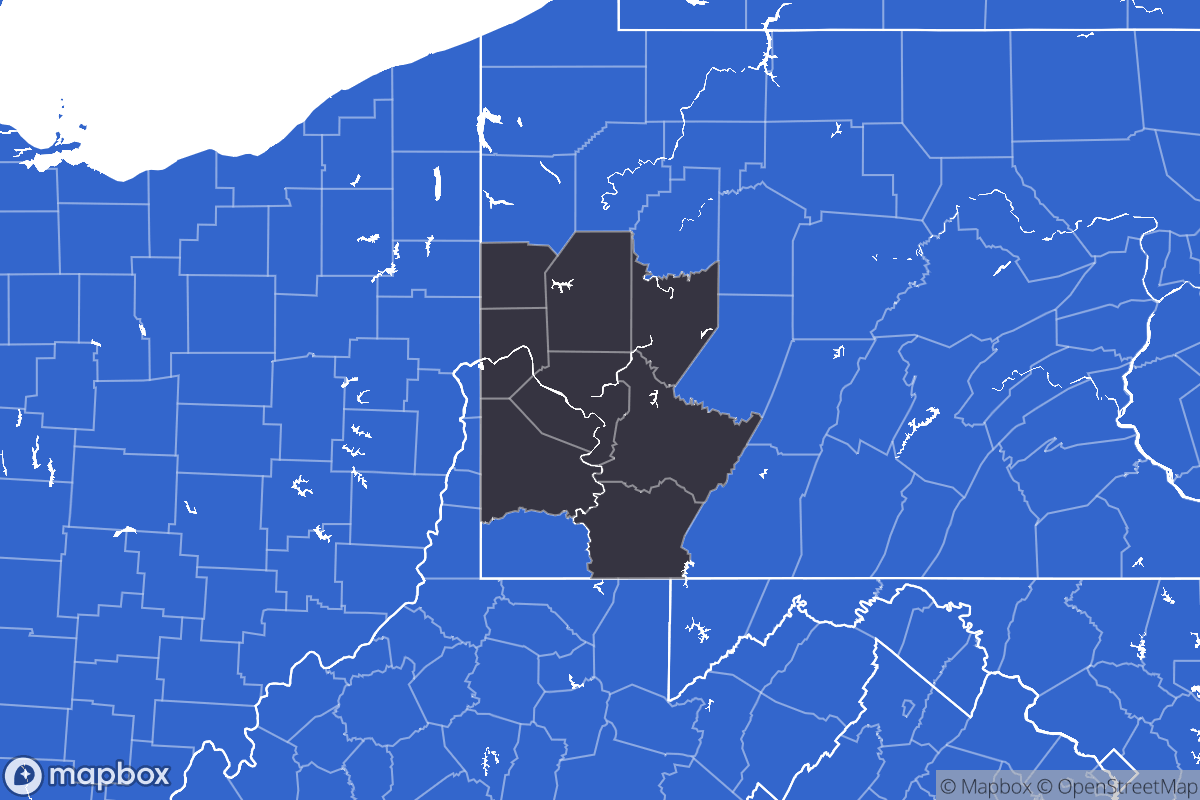 A map of the Pittsburgh Metro Area showing the counties in the area.