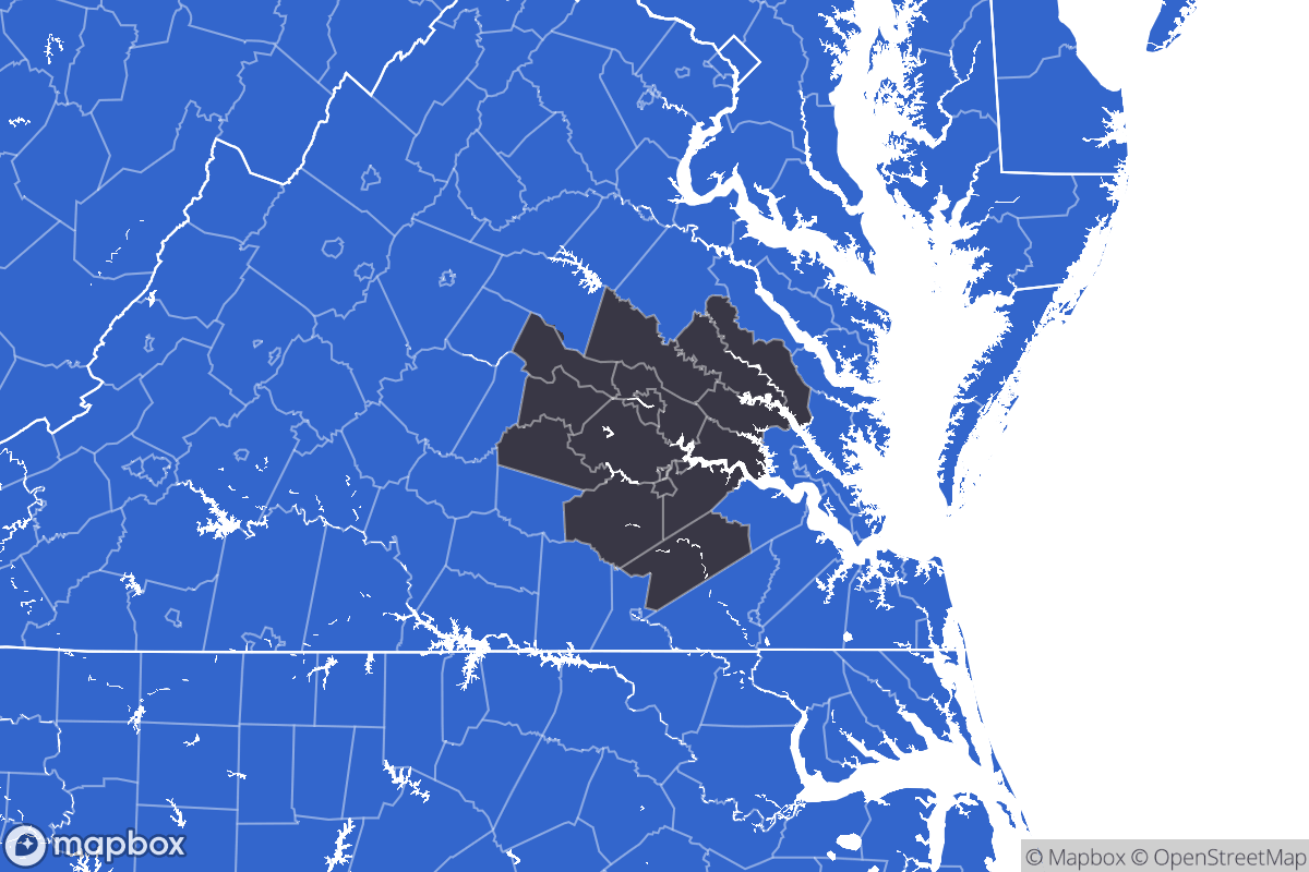 A map of the Richmond Metro Area showing the counties in the area.