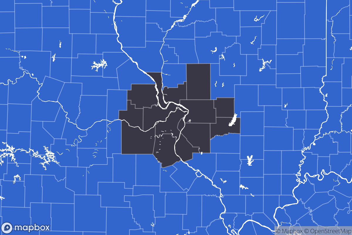 A map of the St. Louis Metro Area showing the counties in the area.