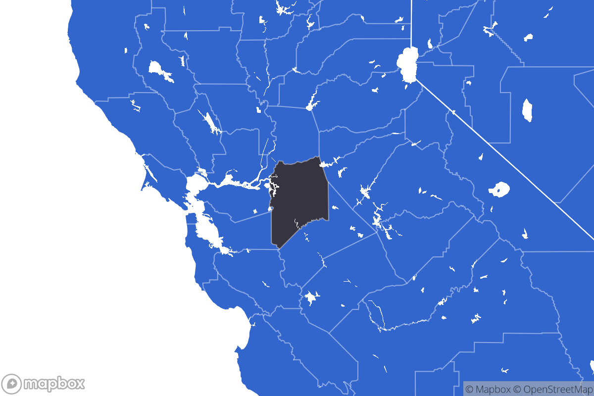 A map of the Stockton Metro Area showing the counties in the area.