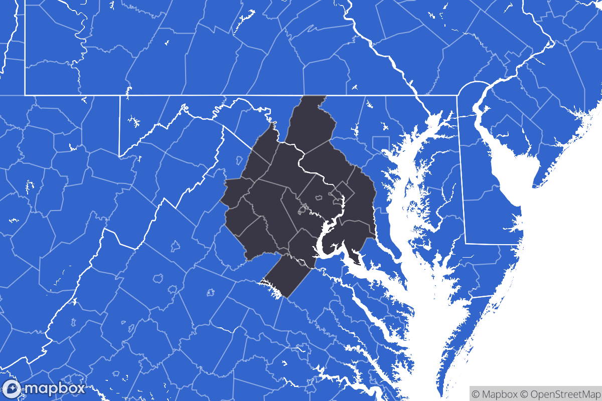 A map of the Washington, D.C. Metro Area showing the counties in the area.