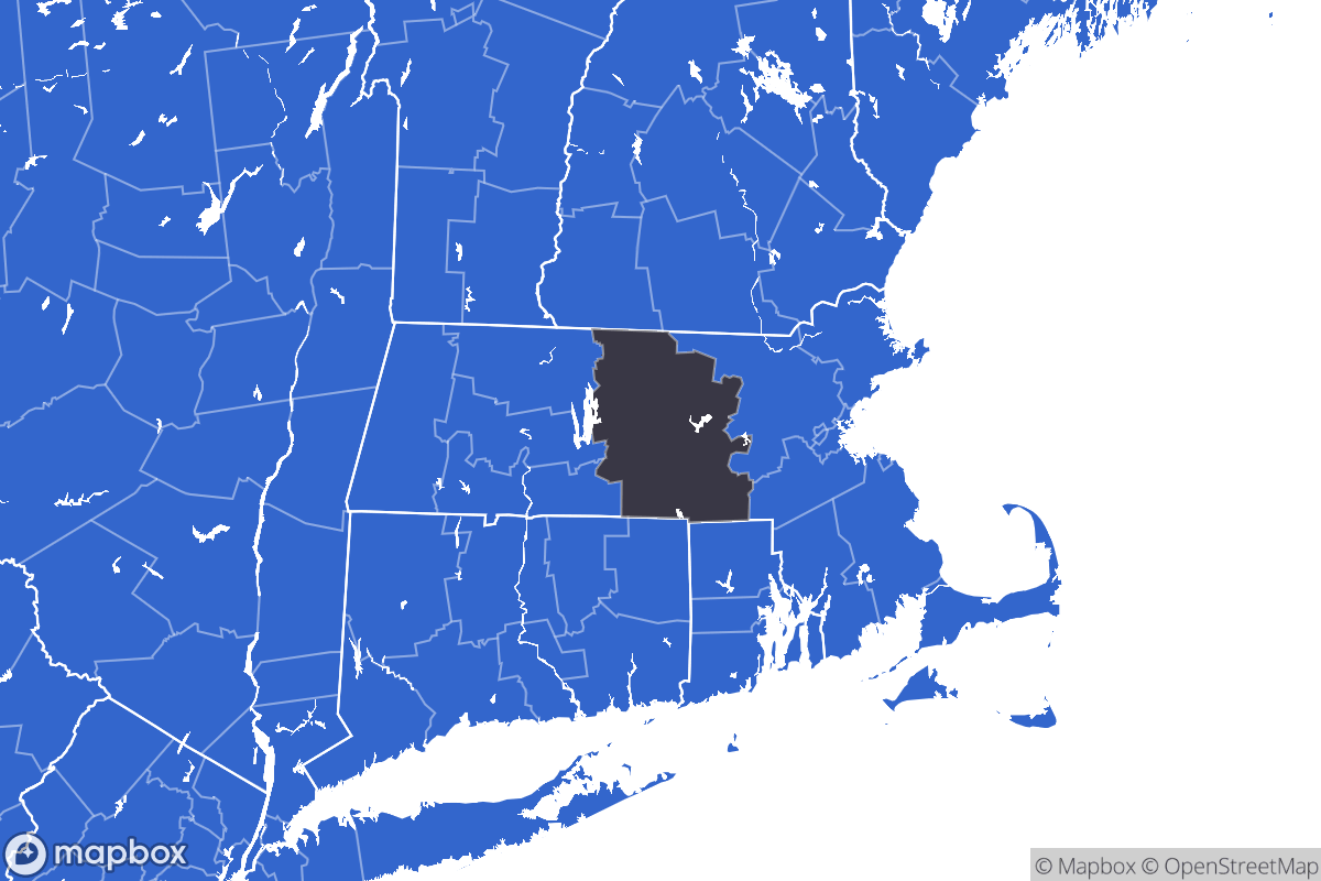 A map of the Worcester Metro Area showing the counties in the area.